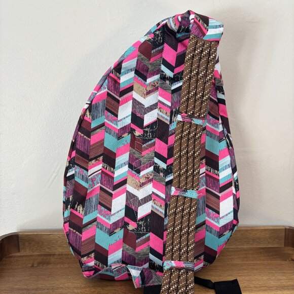 Kavu Pink Black Geometric Design Cotton Canvas Rope Sling Crossbody Backpack - Picture 4 of 12